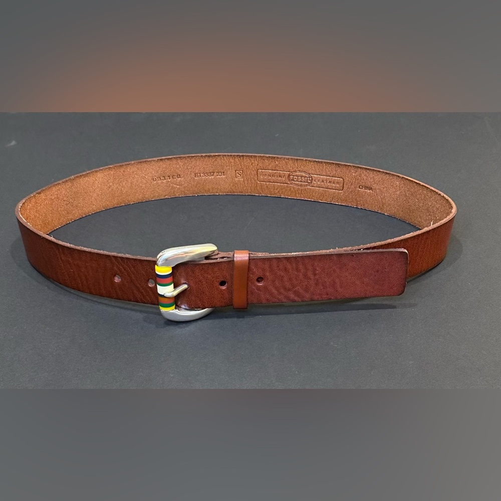 VTG 2000s Fossil Wide Genuine Leather Belt Multicolor Bead Silver Buckle S